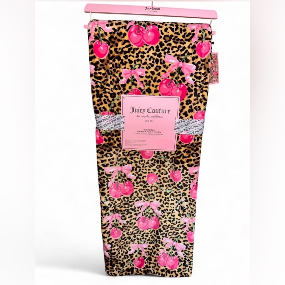 Juicy Couture Leopard Cherry Print Oversized Printed Plush Throw Blanket